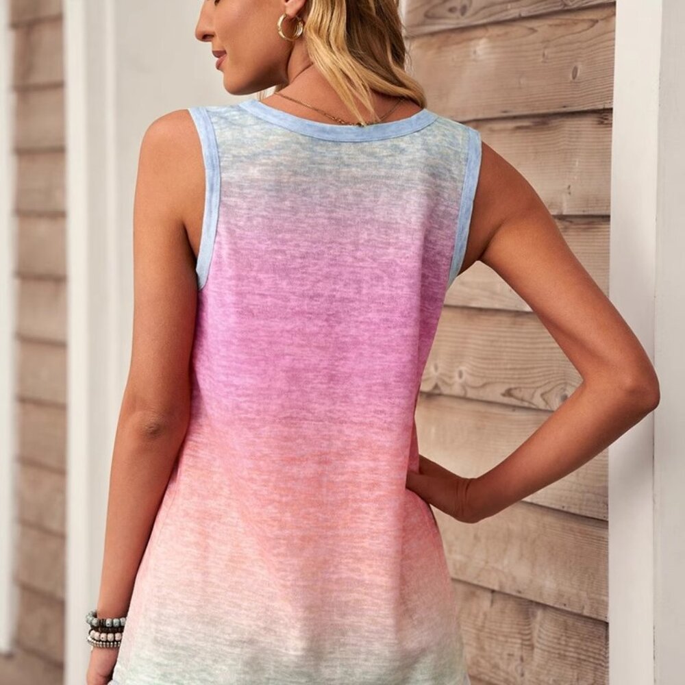Round neck with T-shirt loose gradient pullover vest woman